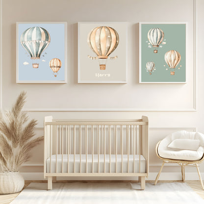 Hot Air Balloon Print | Beige | Personalised | Kids Wall Art