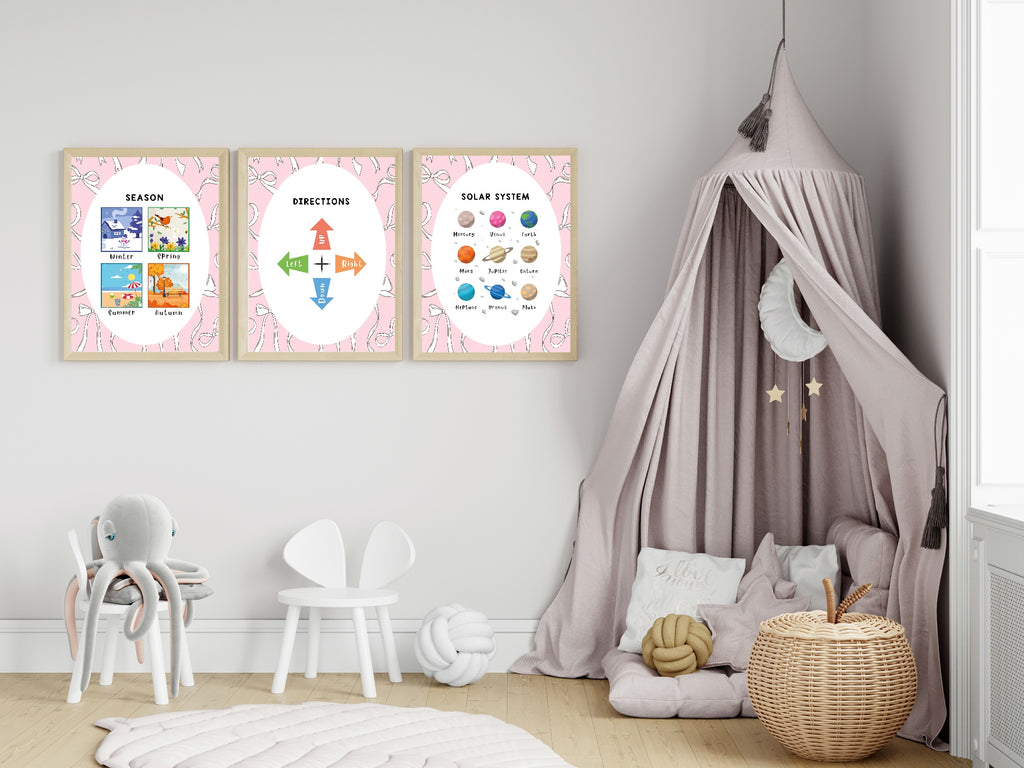 Pink Bow Solar System Poster | Educational Wall Art