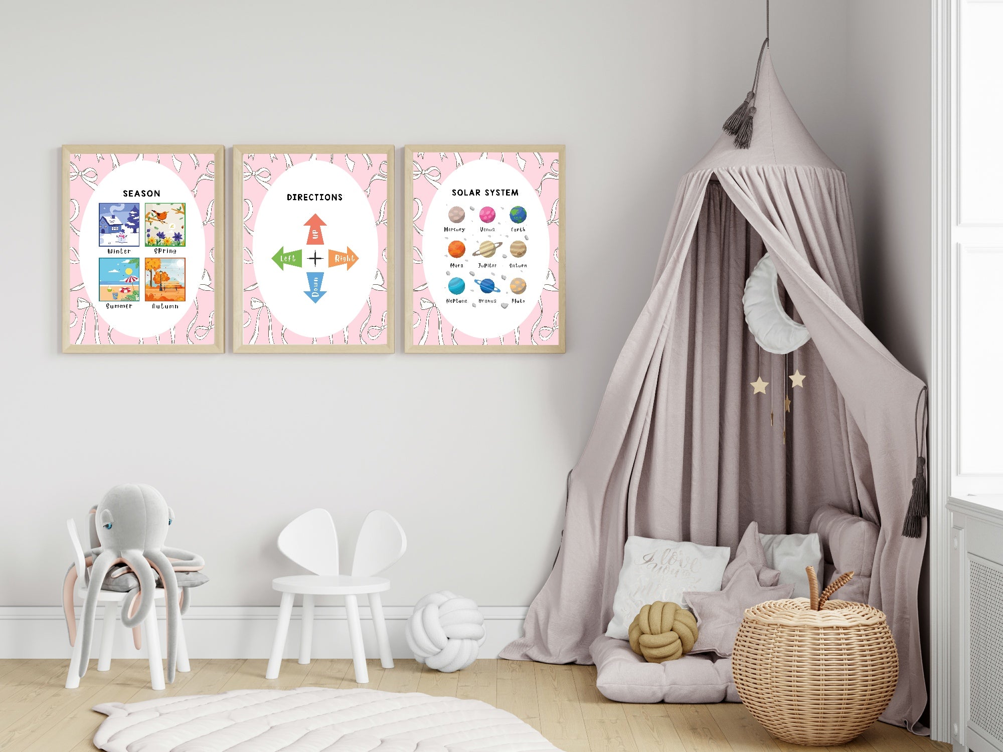 Pink Bow Solar System Poster | Educational Wall Art