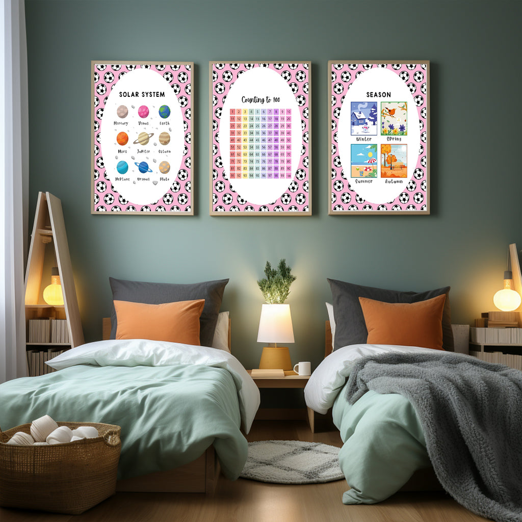 Pink Football Solar System Poster | Educational Wall Art