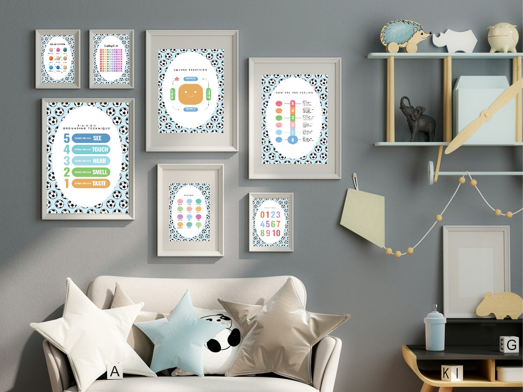 Blue Football Square Breathing Poster | Emotional Support Tool Wall Art