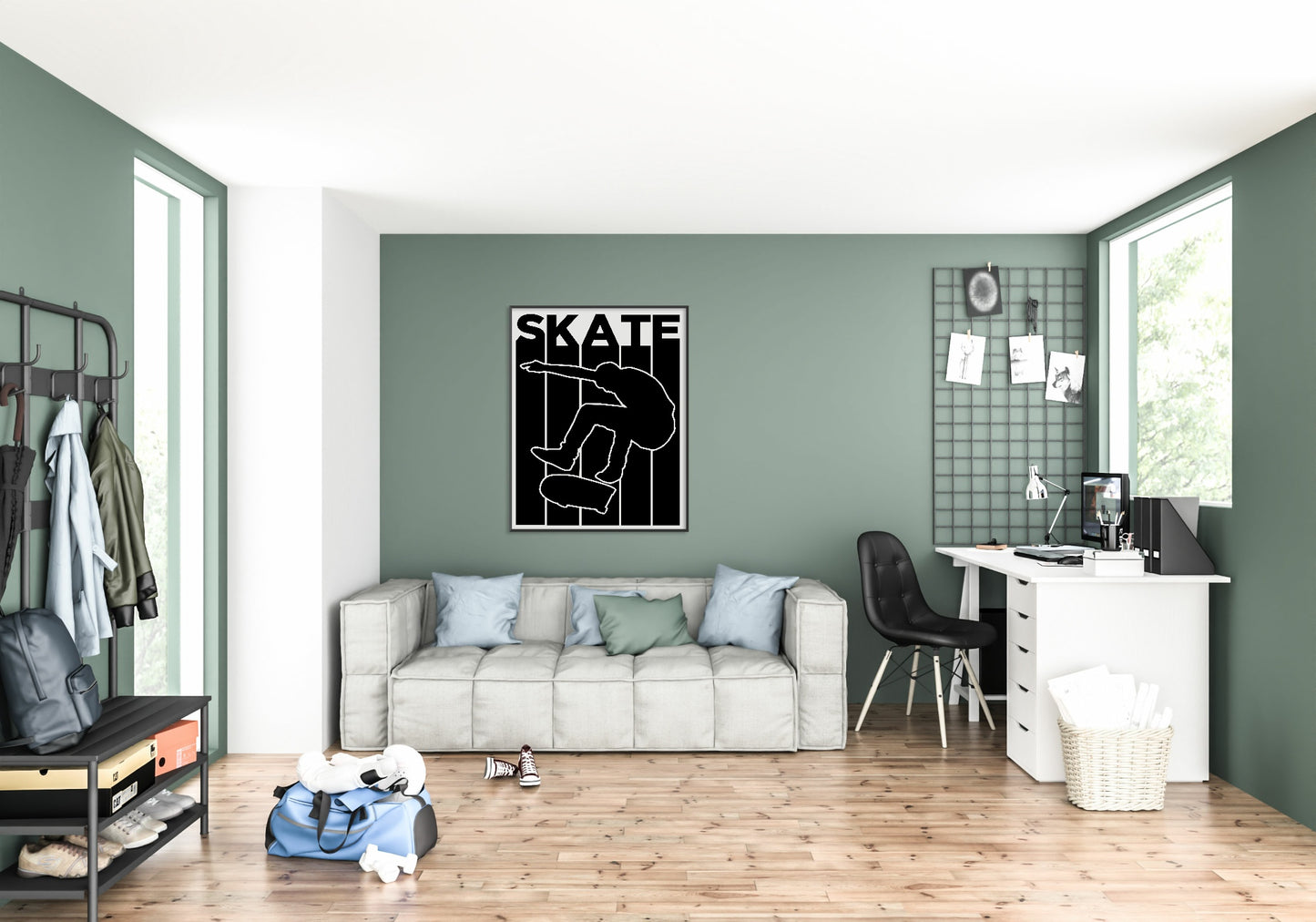 Skate Print | Black & White | Hobbies Wall Art