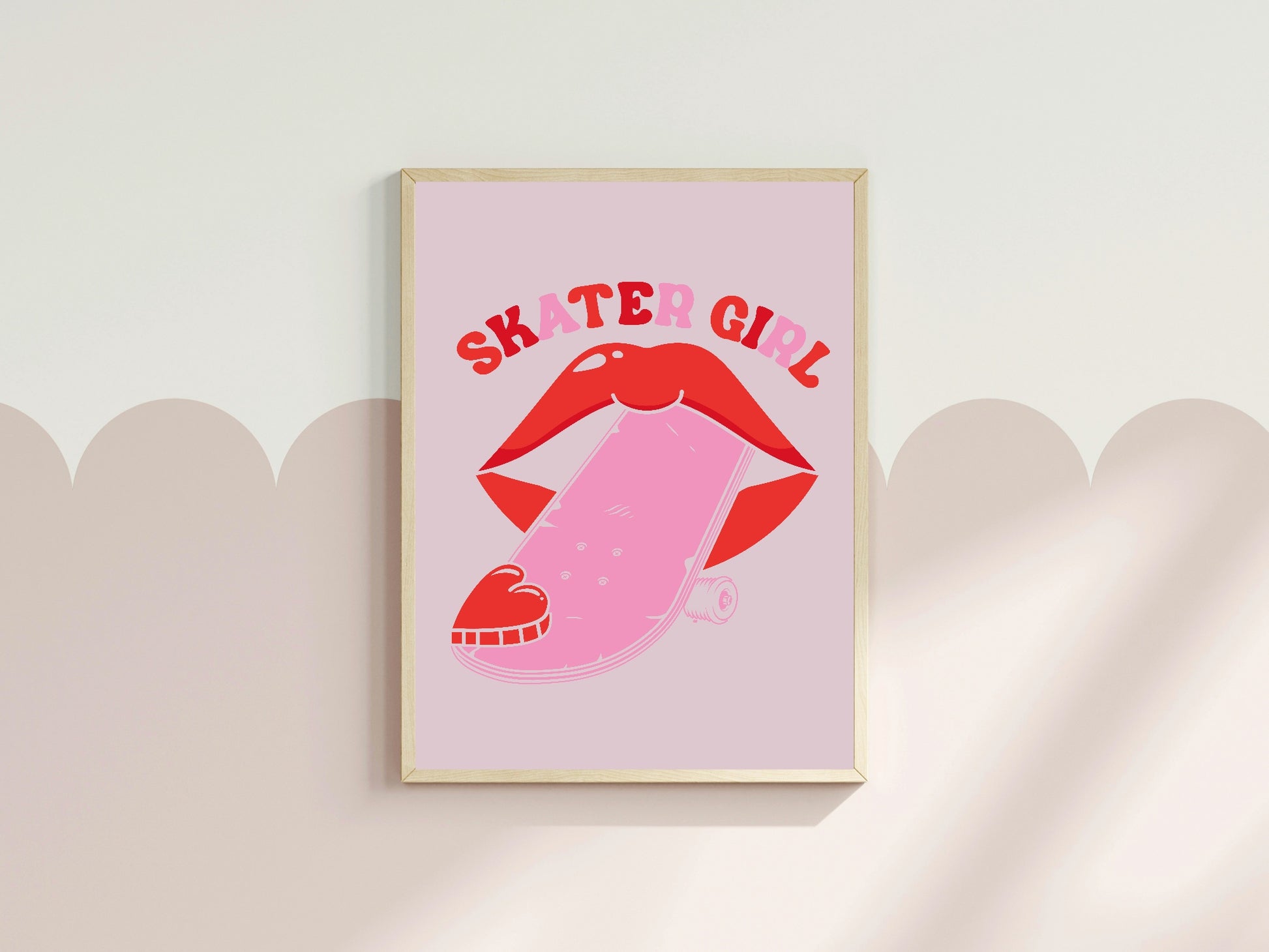 Skater Girl Print | Red & Pink | Hobbies Wall Art