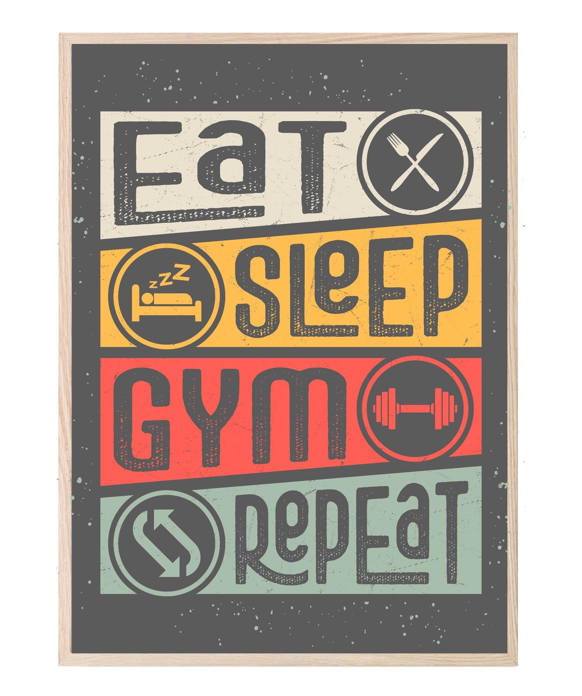 Eat Sleep Gym Repeat Print | Hobbies Wall Art - Larosier Prints