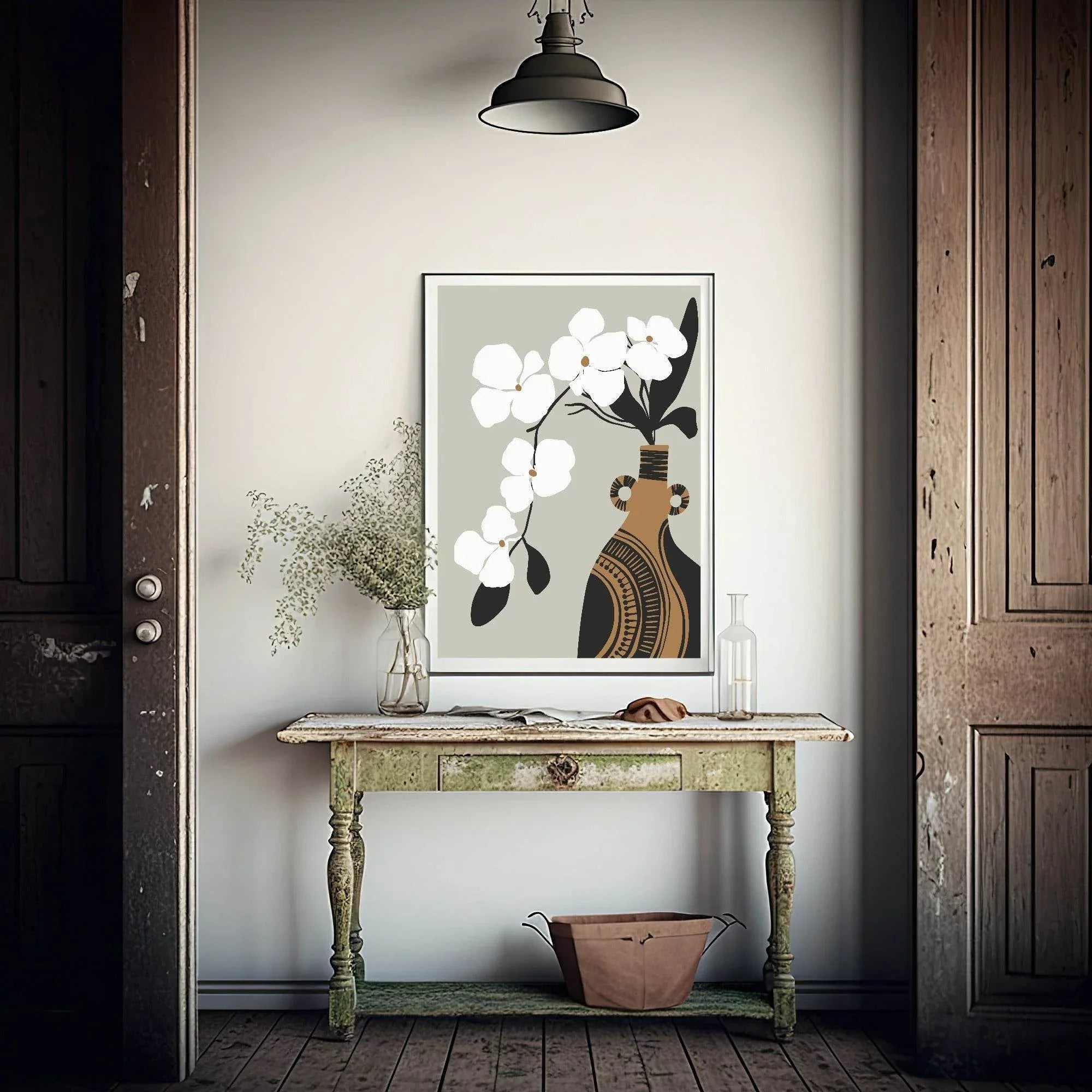 Patterned Vase With Flowers Print | Botanical Wall Art - Larosier Prints