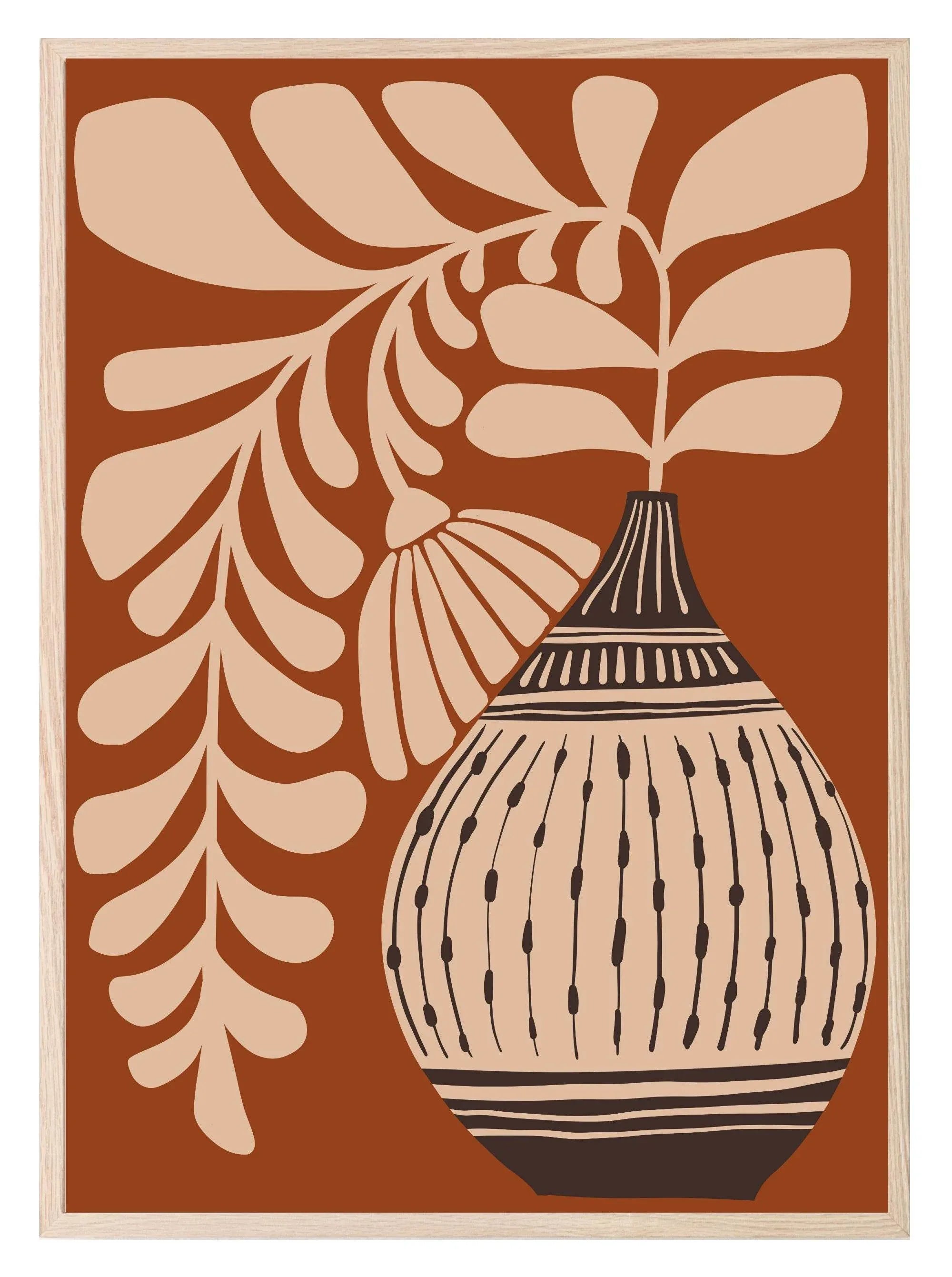 Auburn Patterned Vase With Flowers Print | Botanical Wall Art - Larosier Prints