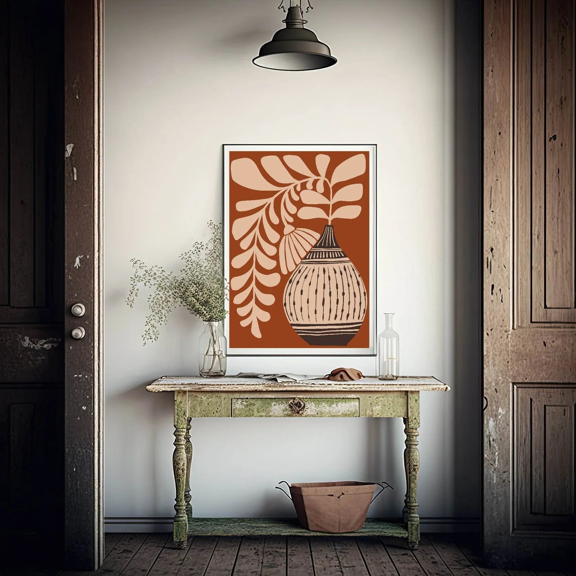 Auburn Patterned Vase With Flowers Print | Botanical Wall Art - Larosier Prints