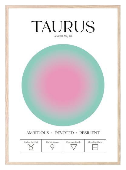 Star Sign Prints | Zodiac | Horoscope | Colourful | Astrology Wall Art Taurus