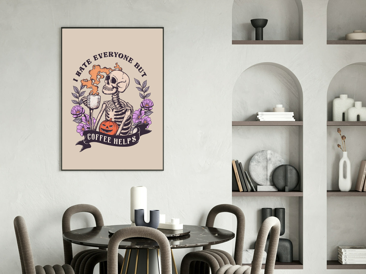 I Hate Everyone But Coffee Helps Print | Gothic Kitchen Wall Art