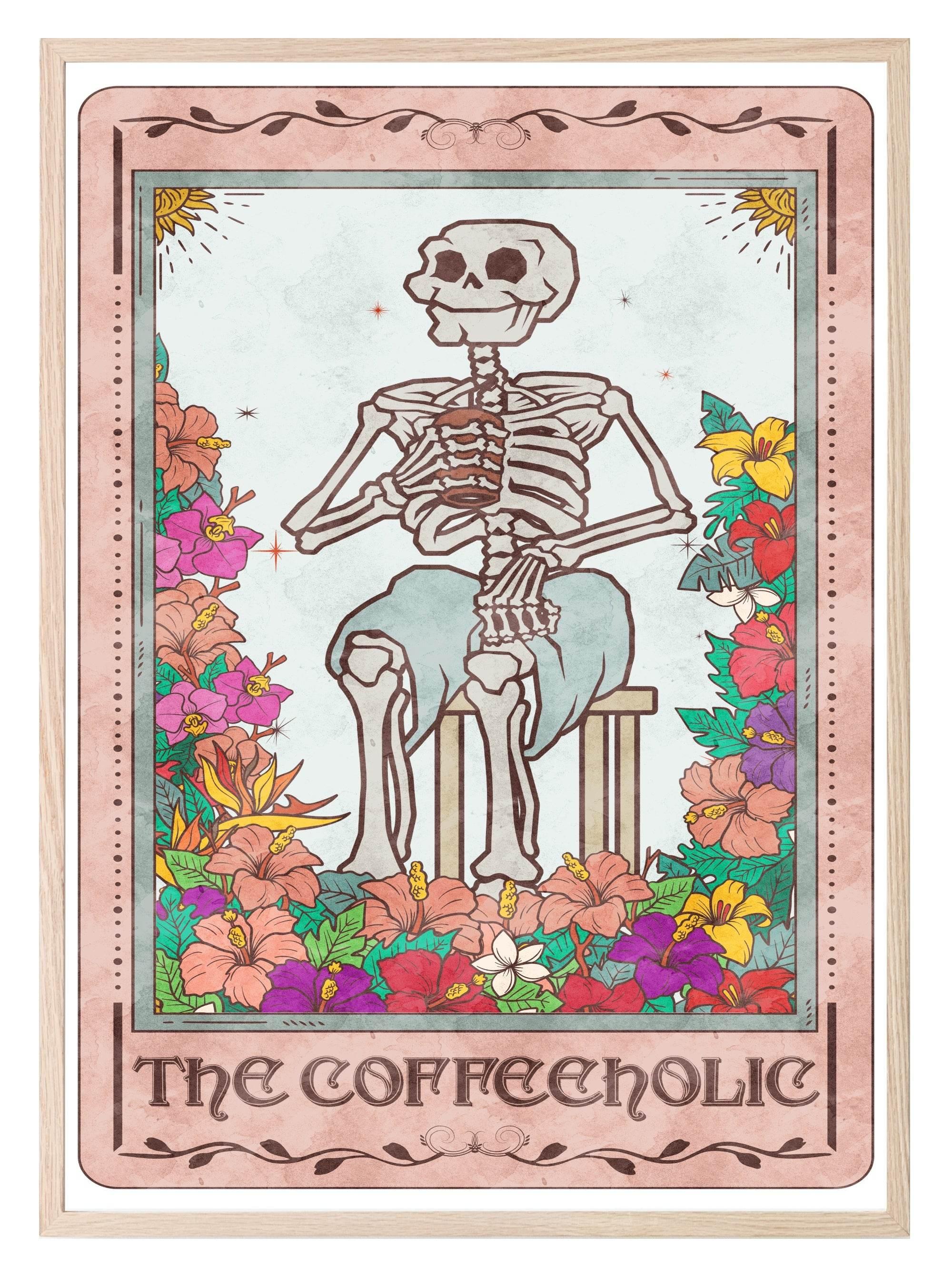 The Coffeeholic Print | Pink Tarot Card Wall Art - Larosier Prints