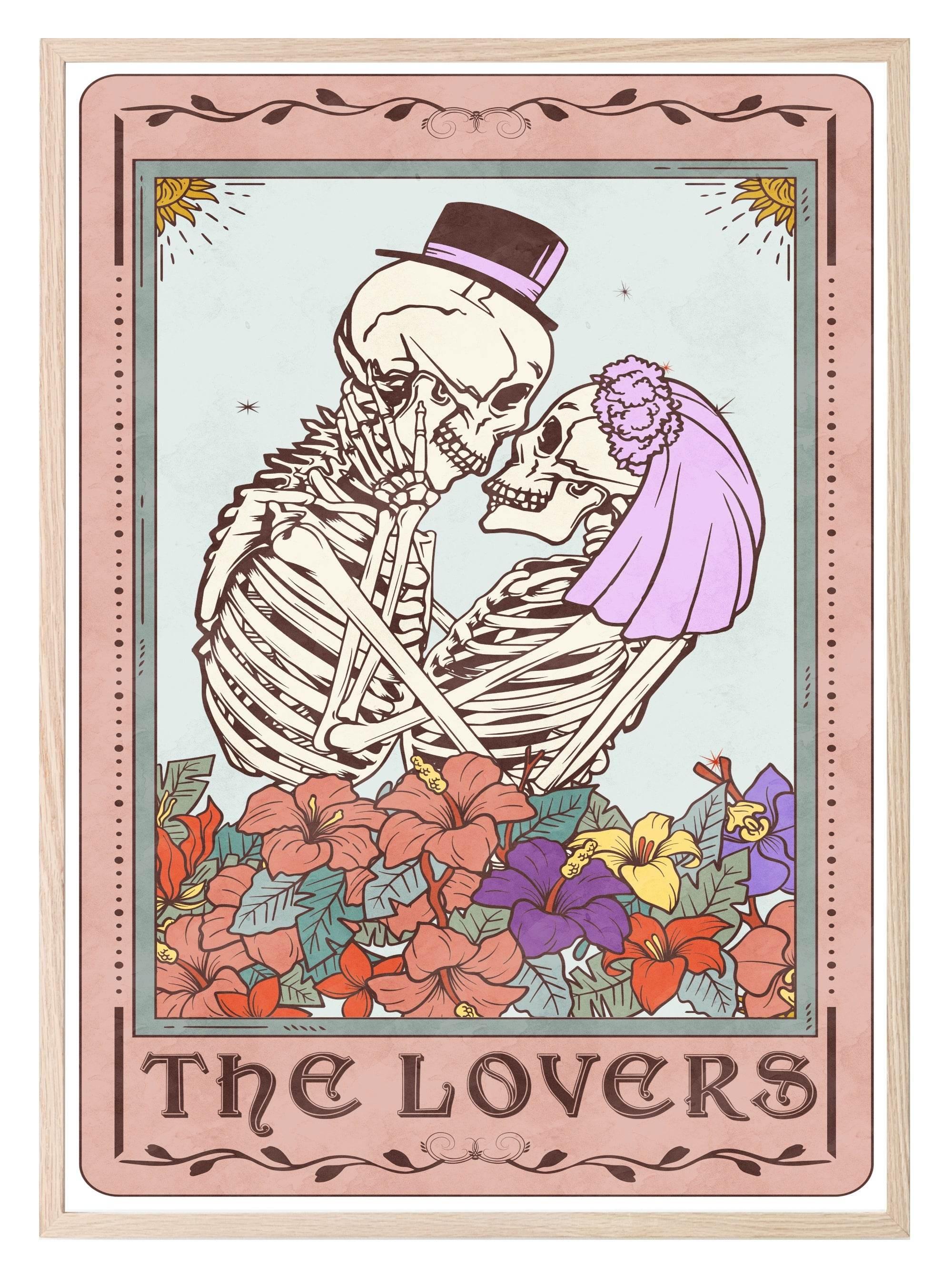The Lovers Print | Pink Tarot Card Wall Art - Larosier Prints