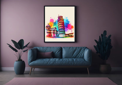 Watercolour The Leaning Tower Of Pisa, Italy Print | Travel Landmark Wall Art