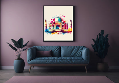 Watercolour The Taj Mahal, India Print | Travel Landmark Wall Art