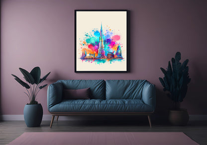 Watercolour The Burj Khalifa, Dubai Print | Travel Landmark Wall Art