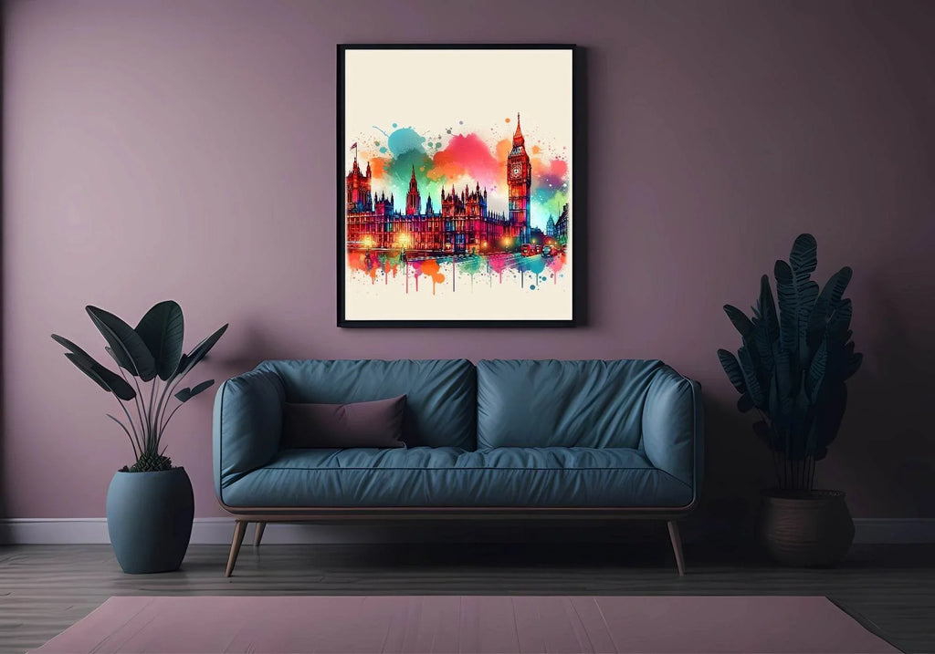 Watercolour Westminster & Big Ben, London Print | Travel Landmark Wall Art - Larosier Prints