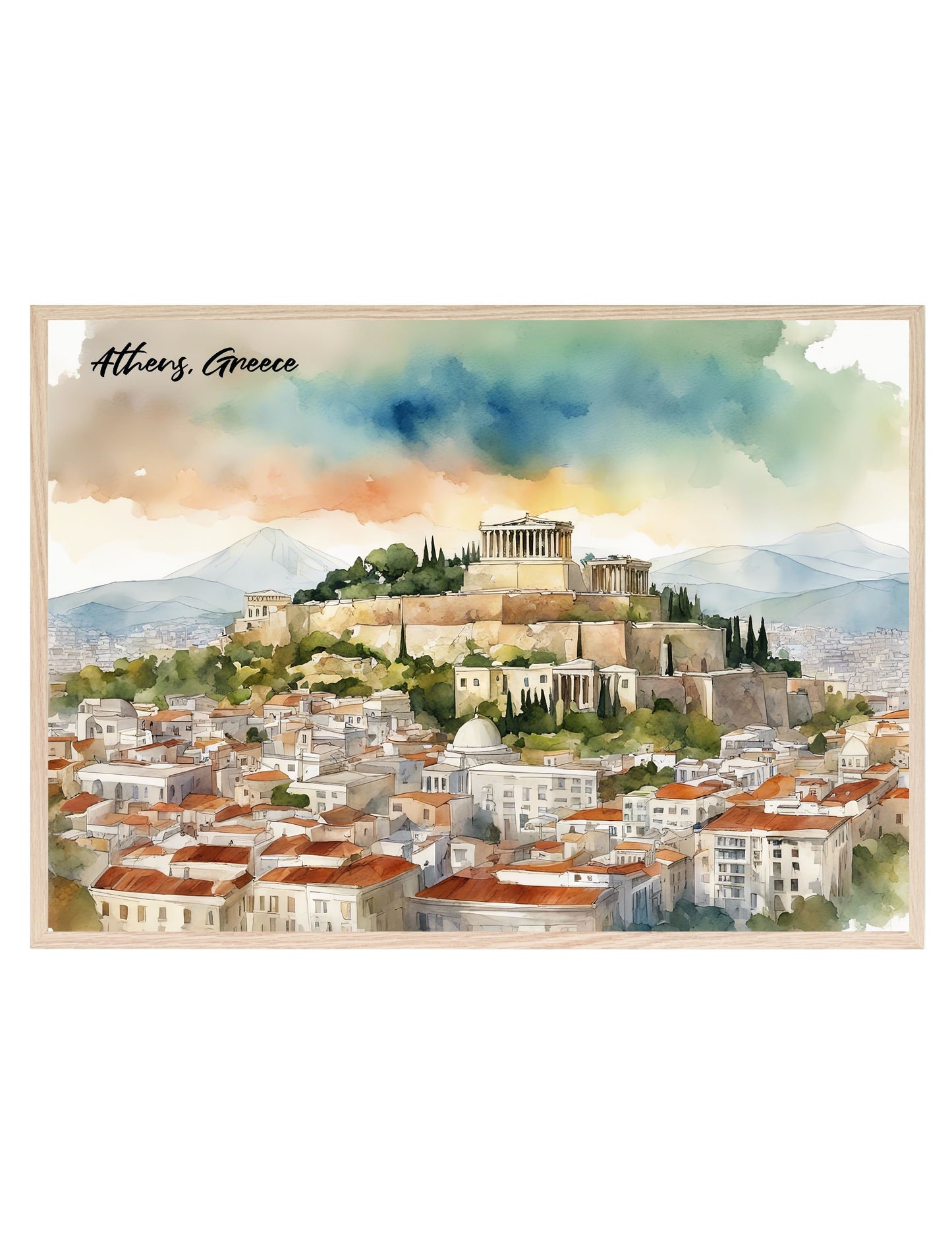 Athens, Greece Print | Water Coloured Wall Art