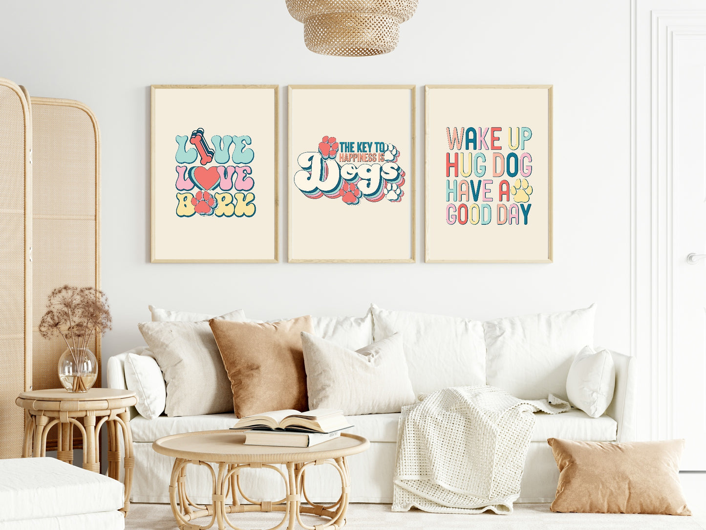 The Key To Happiness Is Dogs Print | Retro Pet Lovers Wall Art