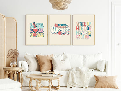 The Key To Happiness Is Dogs Print | Retro Pet Lovers Wall Art