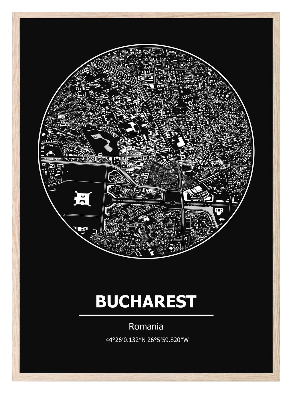 Bucharest Romania Coordinates Print | Travel Map Wall Art - Larosier Prints