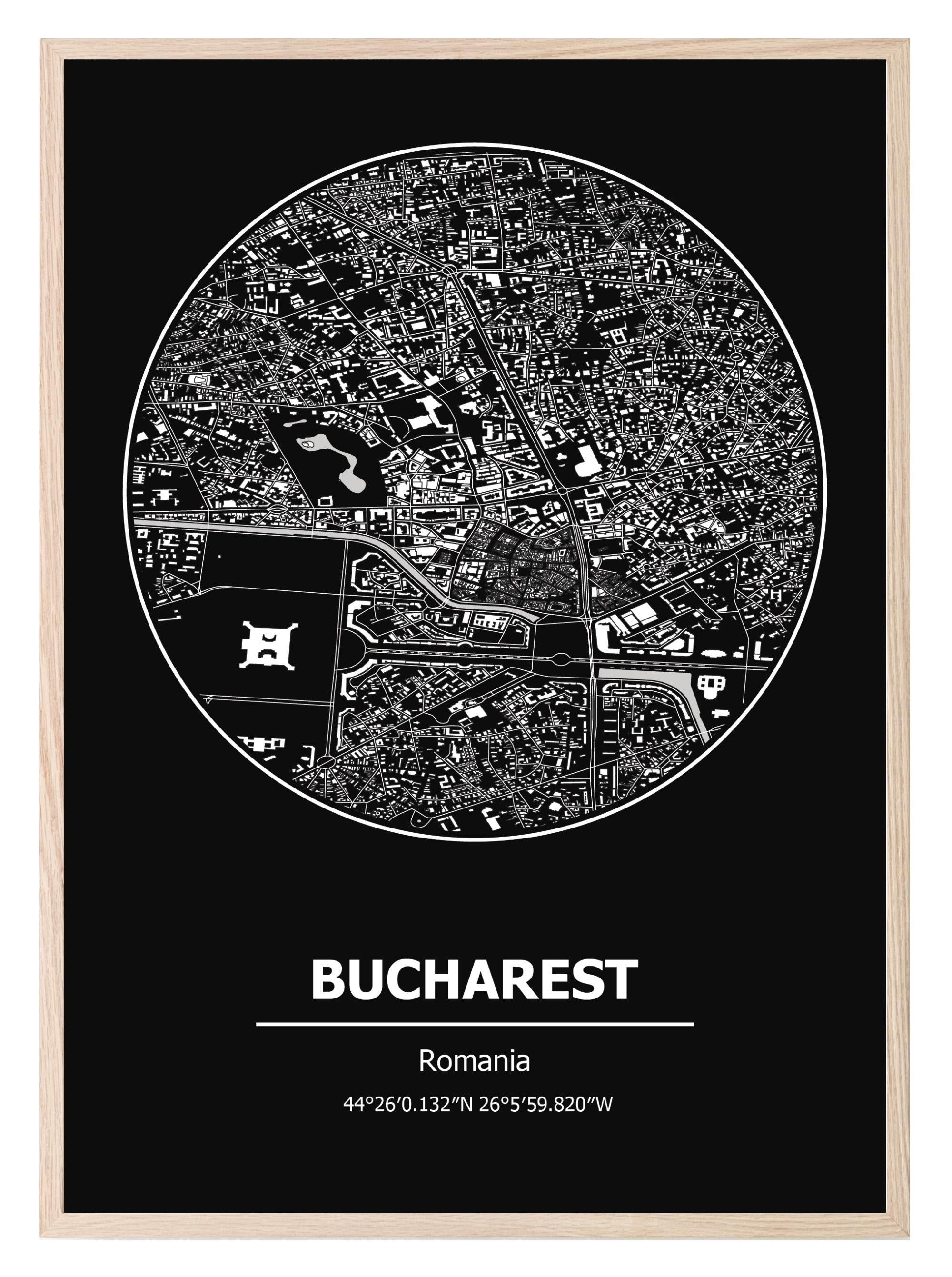 Bucharest Romania Coordinates Print | Travel Map Wall Art - Larosier Prints