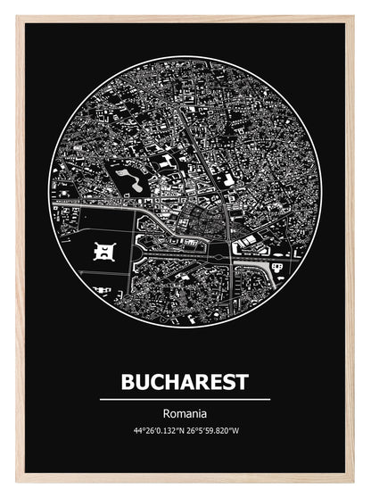 Bucharest Romania Coordinates Print | Travel Map Wall Art