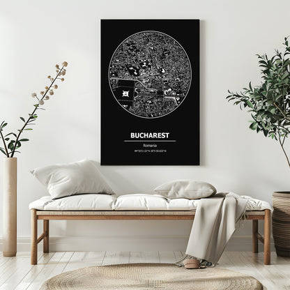 Bucharest Romania Coordinates Print | Travel Map Wall Art