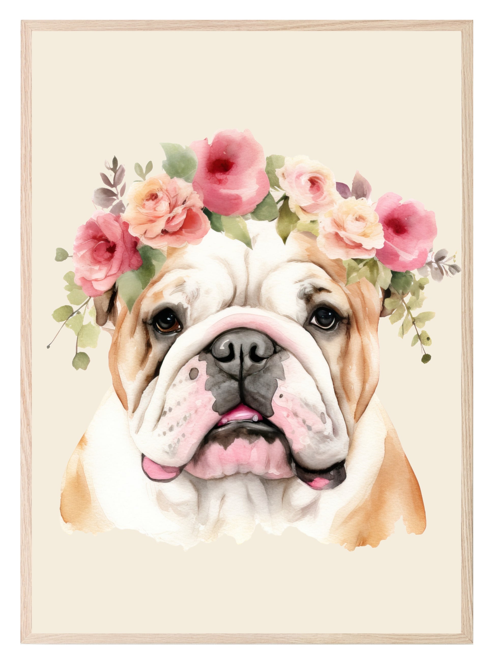 Floral Crown Bulldog Print | Pet Lovers Wall Art