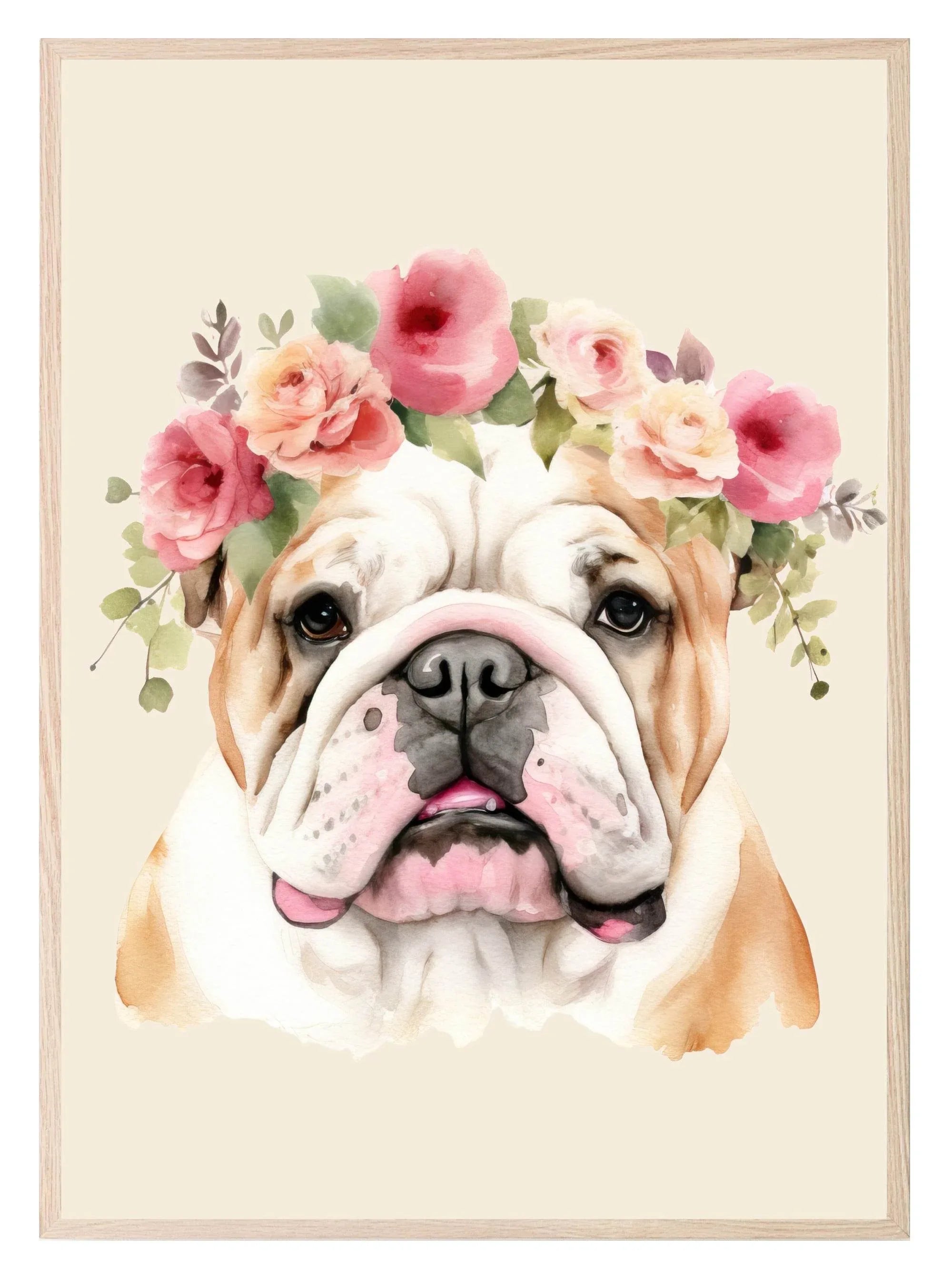 Floral Crown Bulldog Print | Pet Lovers Wall Art - Larosier Prints