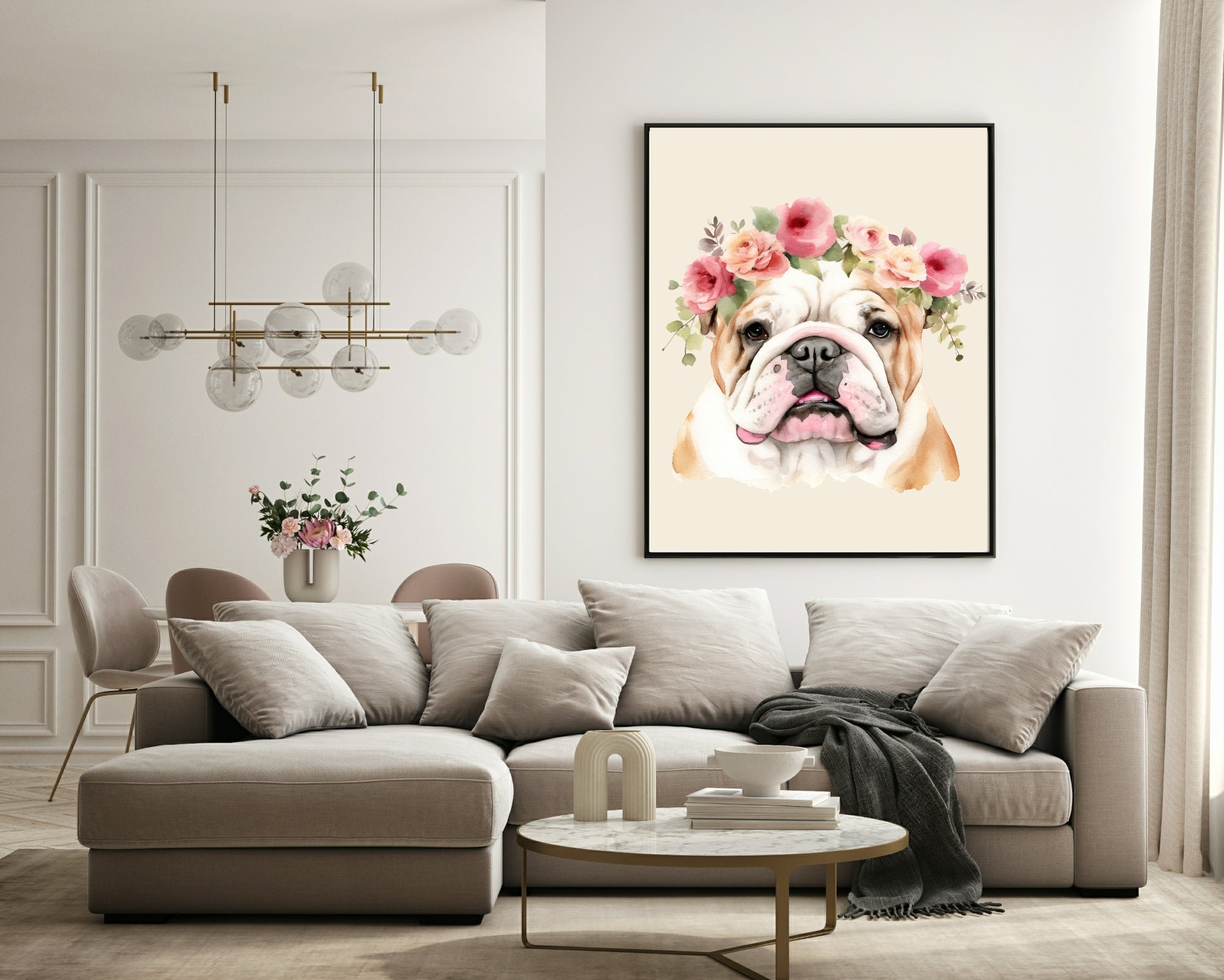 Floral Crown Bulldog Print | Pet Lovers Wall Art