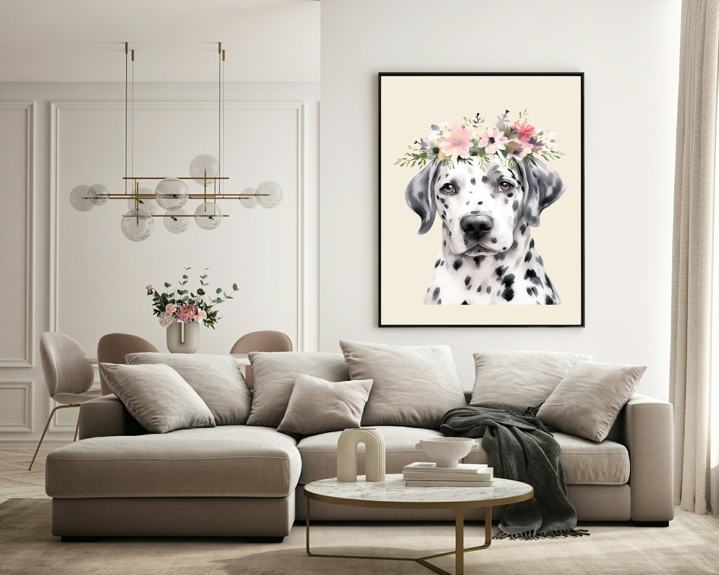 Floral Crown Dalmatian Dog Print | Pet Lovers Wall Art