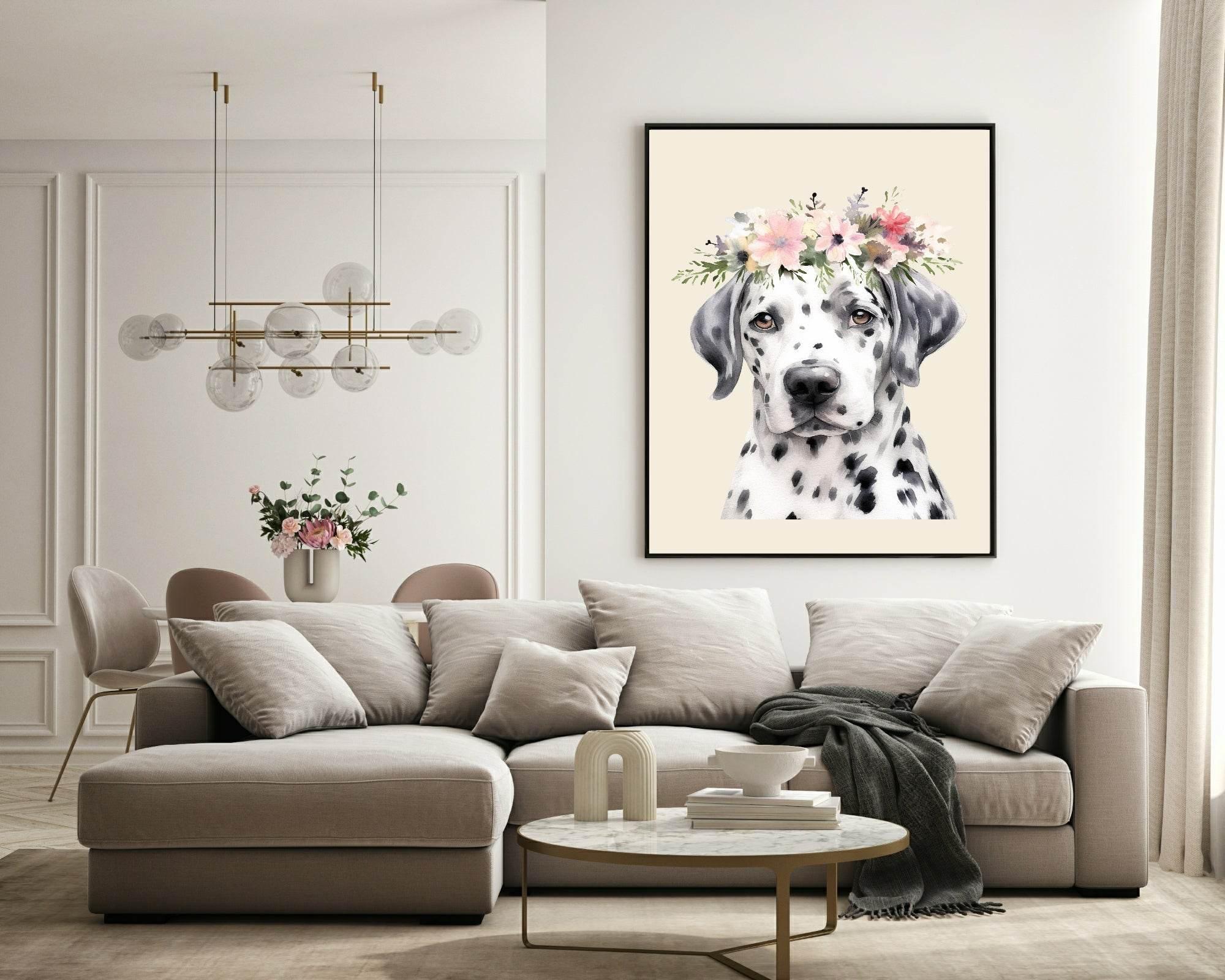 Floral Crown Dalmatian Dog Print | Pet Lovers Wall Art - Larosier Prints
