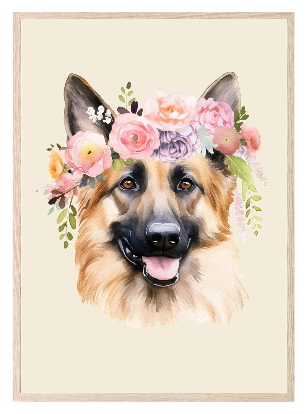 Floral Crown German Shepherd Dog Print | Pet Lovers Wall Art - Larosier Prints