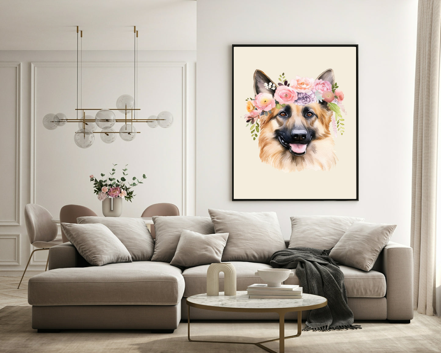 Floral Crown German Shepherd Dog Print | Pet Lovers Wall Art