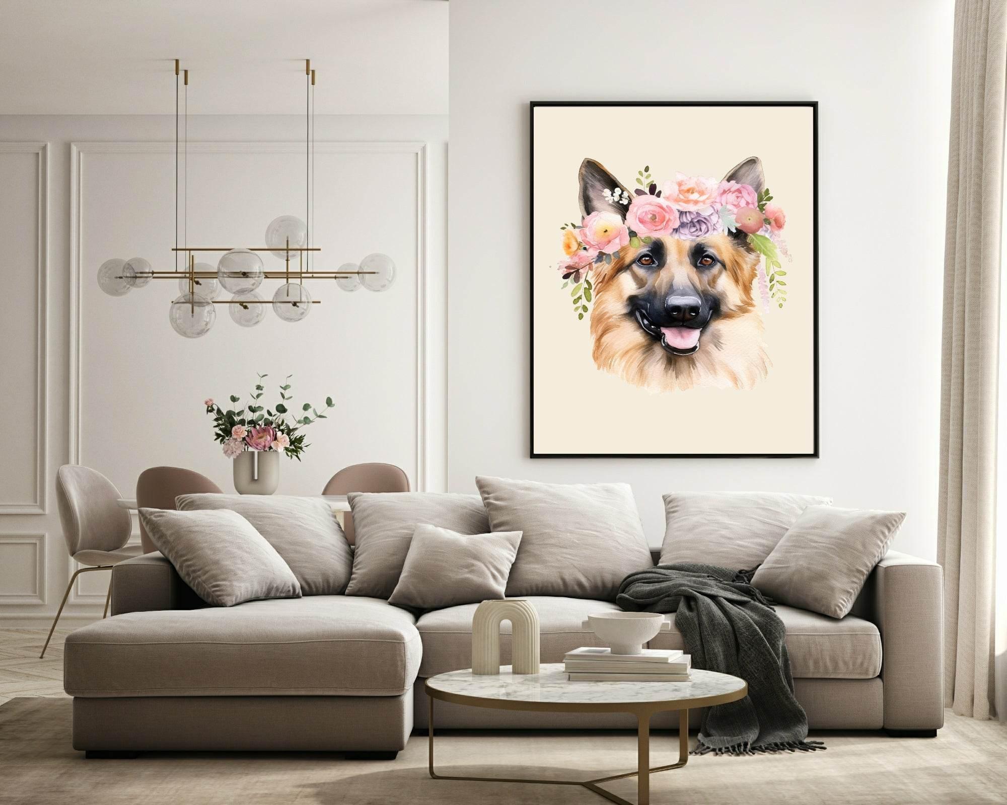 Floral Crown German Shepherd Dog Print | Pet Lovers Wall Art - Larosier Prints
