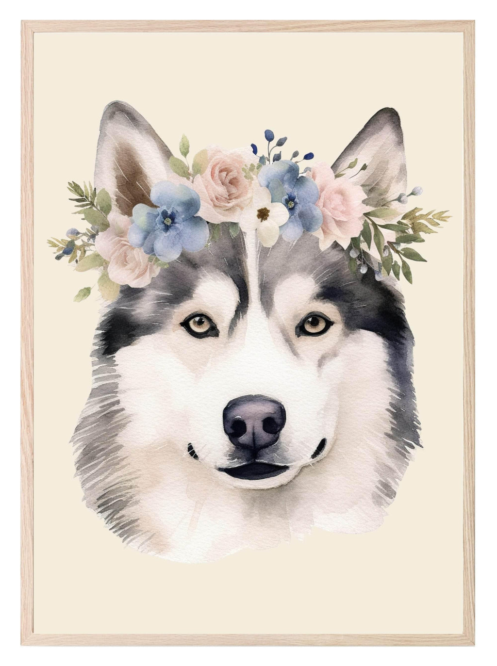 Floral Crown Husky Dog Print | Pet Lovers Wall Art - Larosier Prints