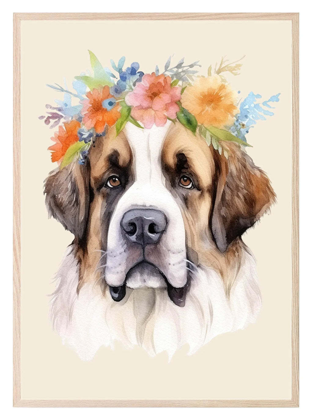 Floral Crown St Bernard Dog Print | Pet Lovers Wall Art - Larosier Prints