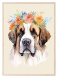 Floral Crown St Bernard Dog Print | Pet Lovers Wall Art - Larosier Prints