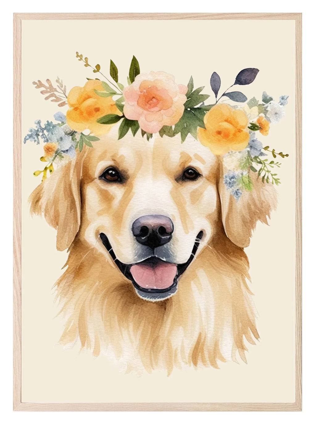 Floral Crown Golden Retriever Dog Print | Pet Lovers Wall Art - Larosier Prints