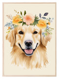 Floral Crown Golden Retriever Dog Print | Pet Lovers Wall Art - Larosier Prints