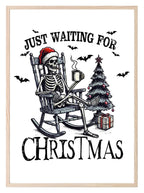 Just Waiting for Christmas Print | Skeleton in Santa Hat Wall Art - Larosier Prints
