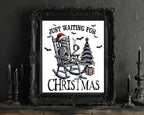 Just Waiting for Christmas Print | Skeleton in Santa Hat Wall Art - Larosier Prints