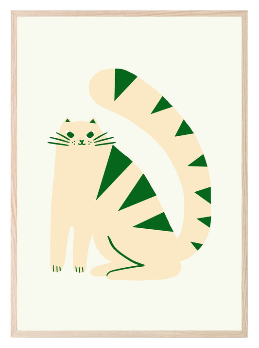 Green & Cream Cat Print | Pet Lovers Wall Art