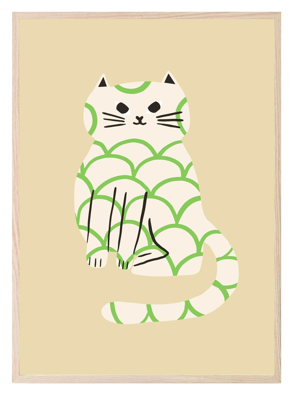 Green Patterned Cat Print | Pet Lovers Wall Art - Larosier Prints