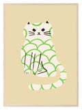 Green Patterned Cat Print | Pet Lovers Wall Art - Larosier Prints