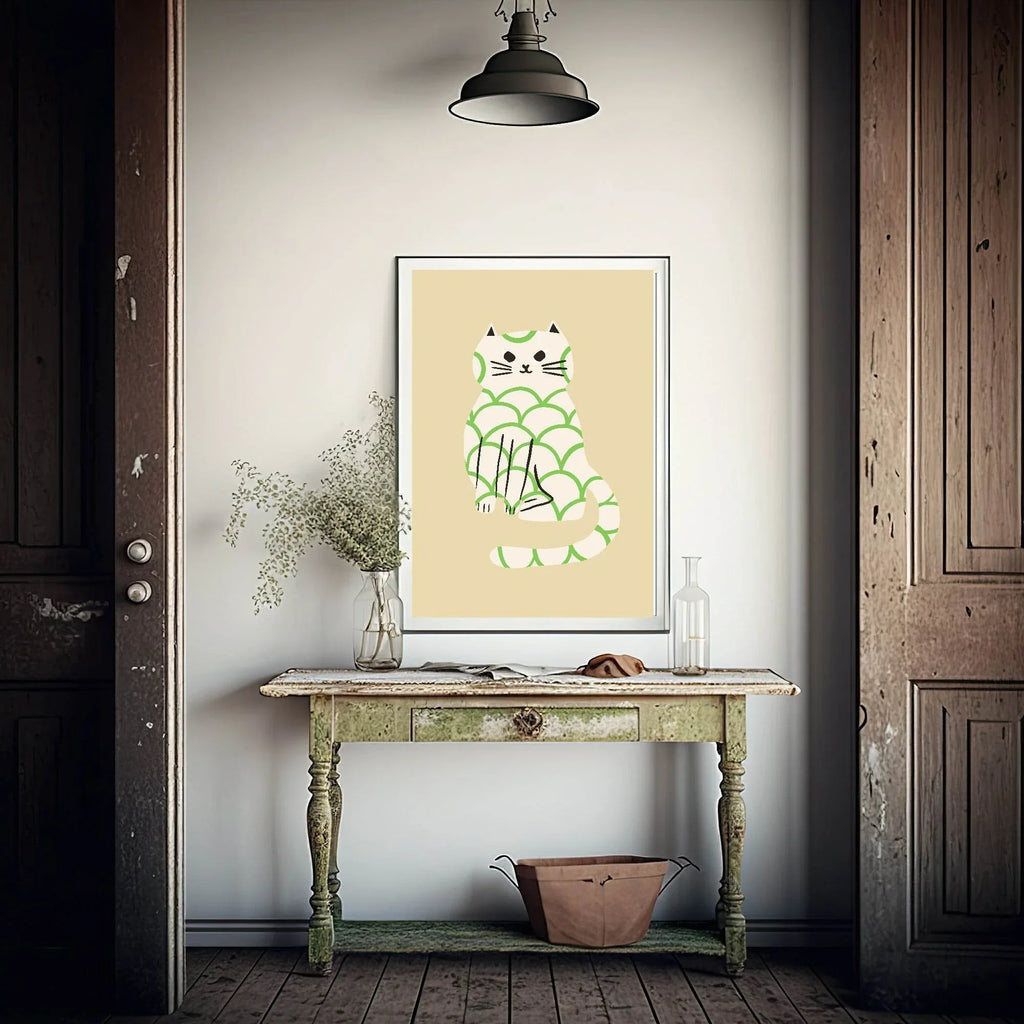 Green Patterned Cat Print | Pet Lovers Wall Art - Larosier Prints