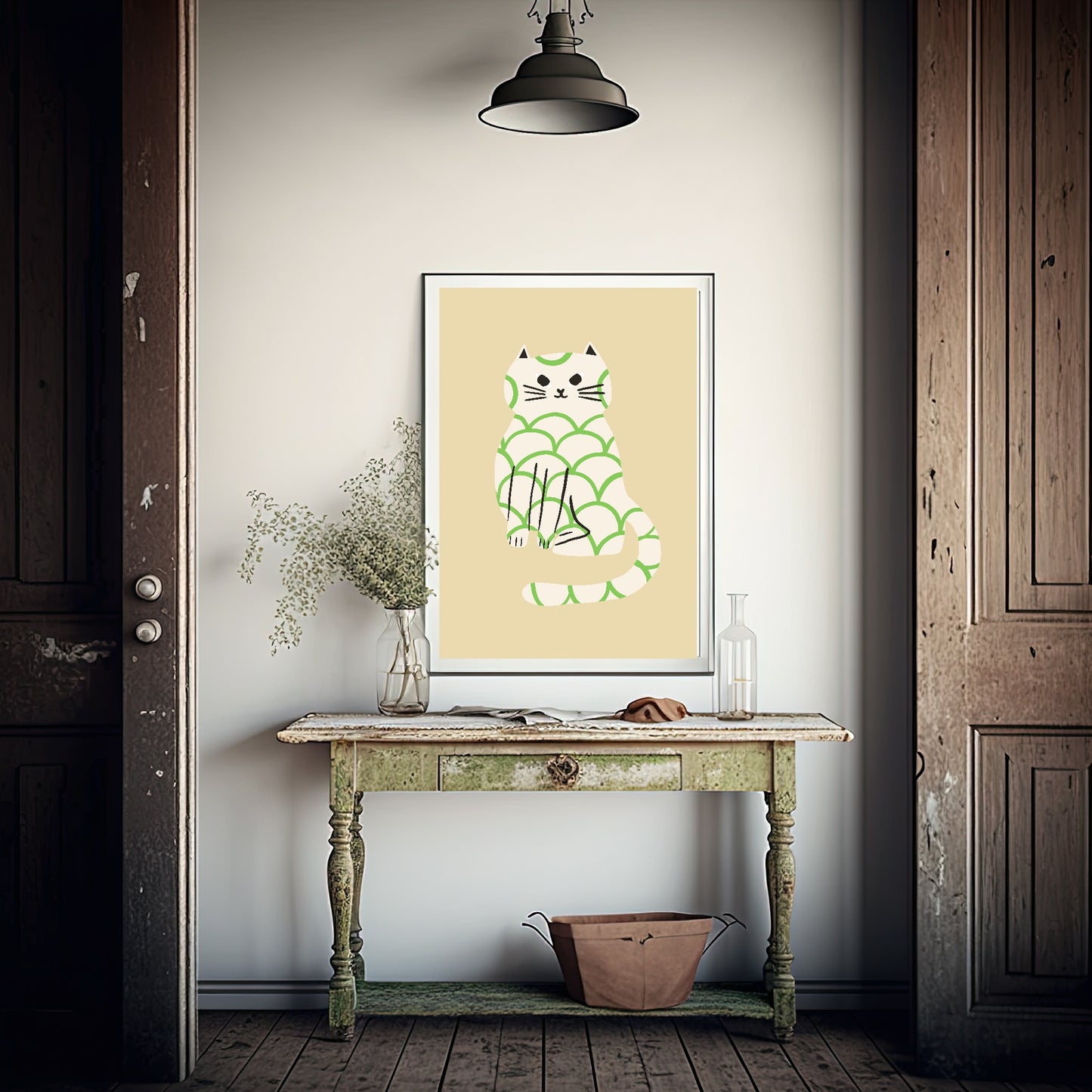 Green Patterned Cat Print | Pet Lovers Wall Art