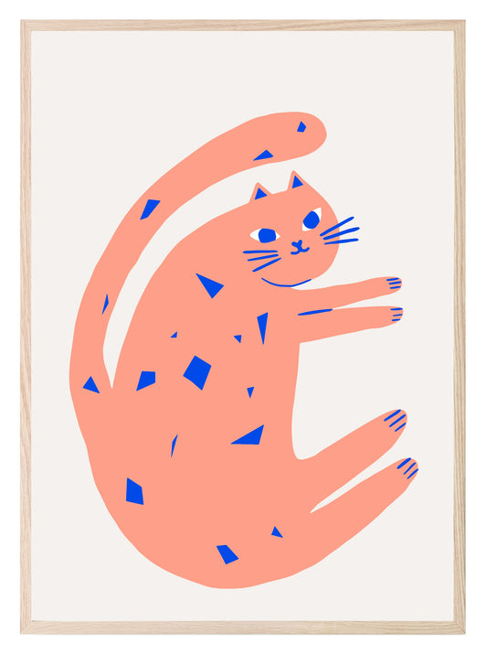 Peach & Blue Cat Print | Pet Lovers Wall Art