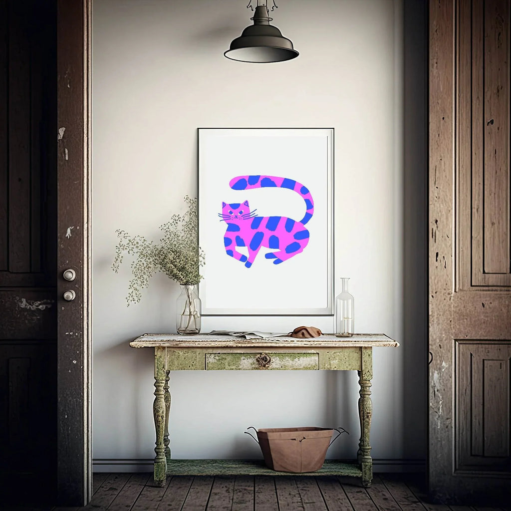 Pink & Blue Cat Print | Pet Lovers Wall Art - Larosier Prints