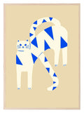 Cream, White & Blue Abstract Cat Print | Pet Lovers Wall Art - Larosier Prints