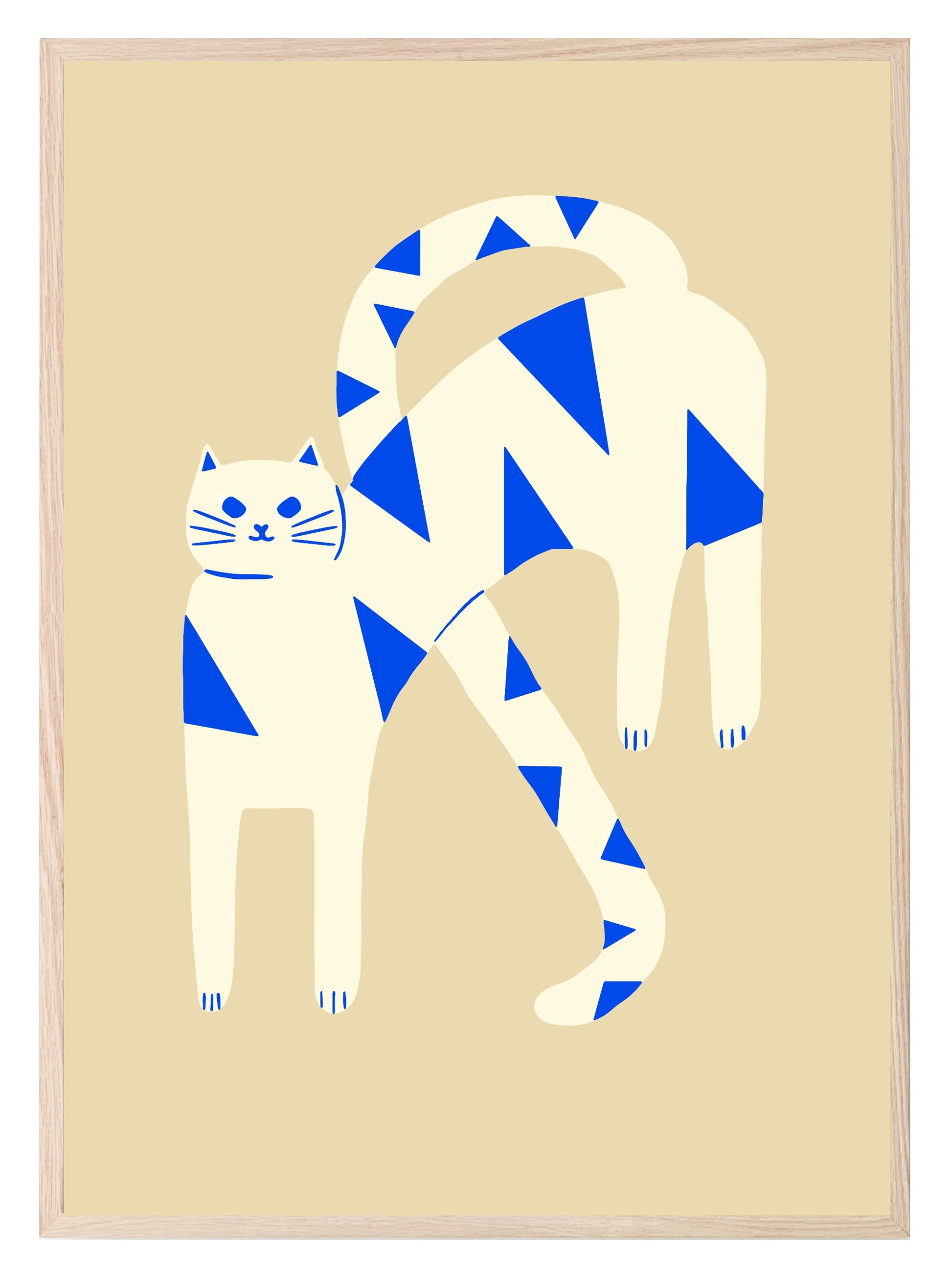 Cream, White & Blue Abstract Cat Print | Pet Lovers Wall Art